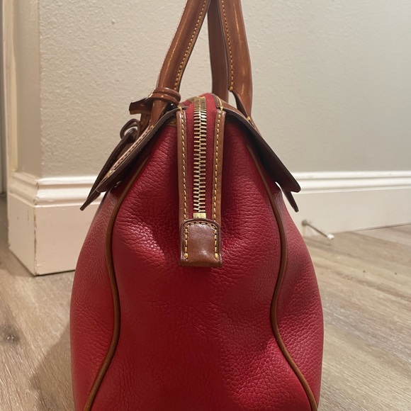 Red Pebble and Brown Leather All Weather Dooney and Bourke Handbag Bag - Picture 5 of 11